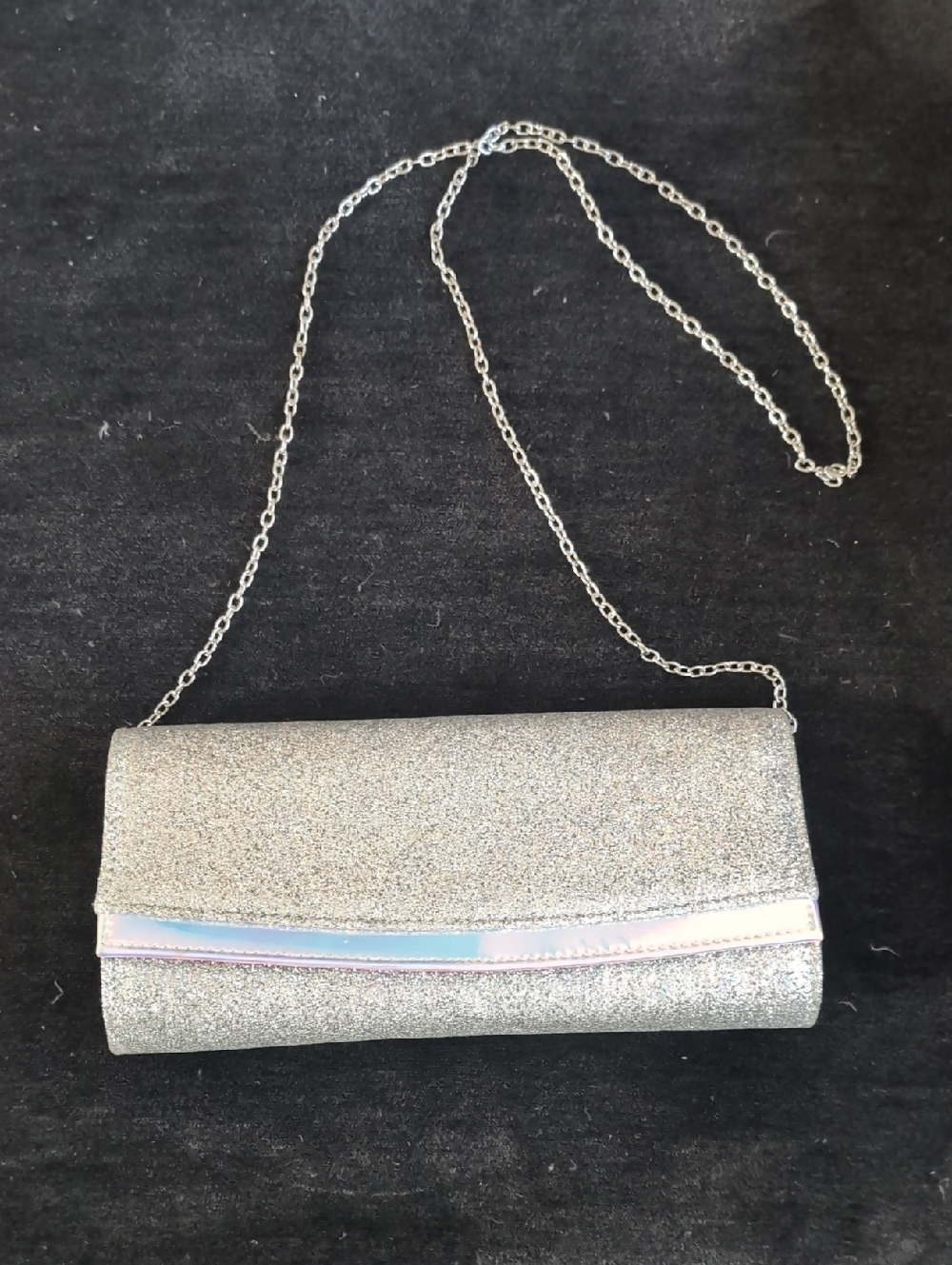 Silver Glitter Evening Clutch with Chain Strap